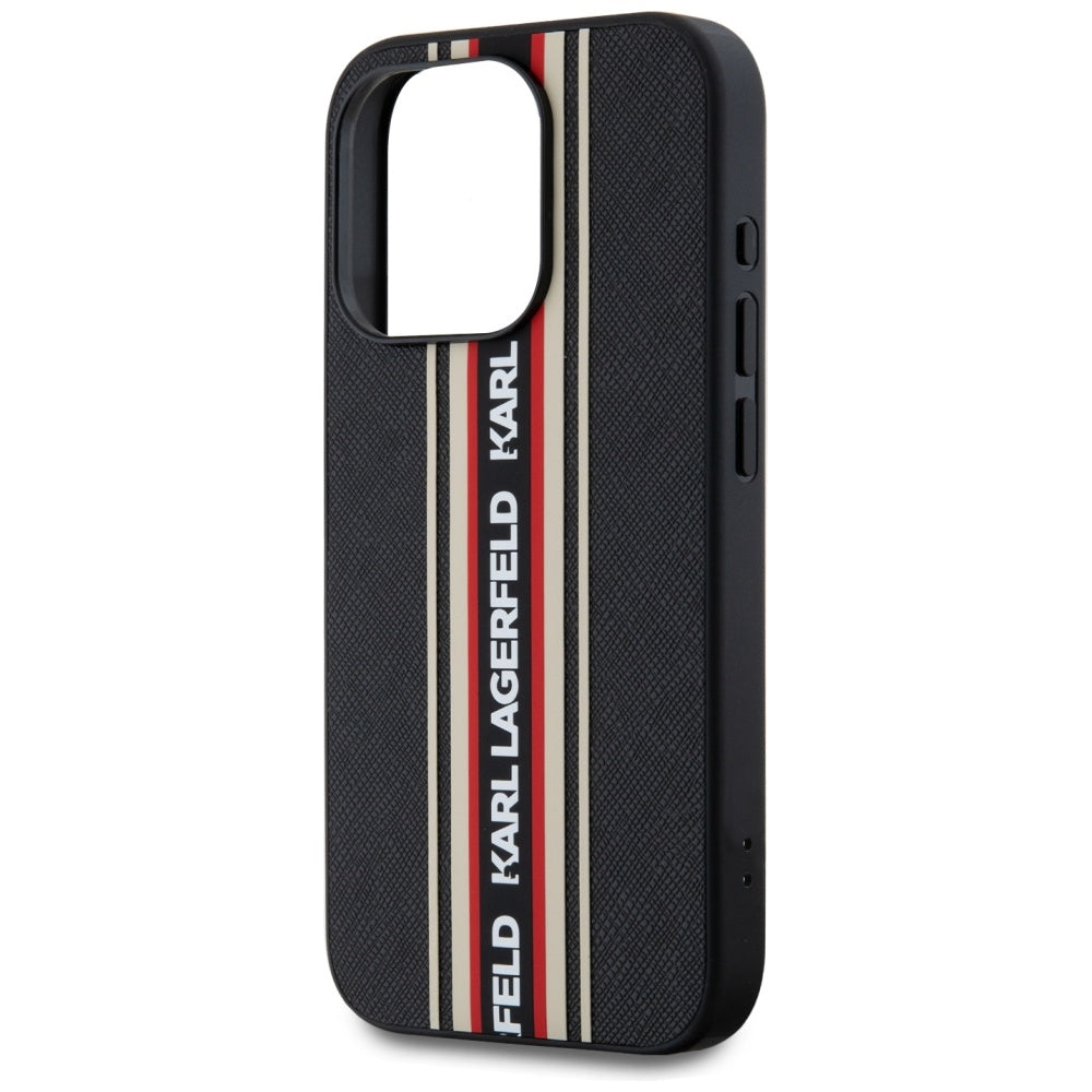 Hoes voor Apple iPhone 15 Pro Max, Karl Lagerfeld, Saffiano Athleisure Stripes met Band, Rosie