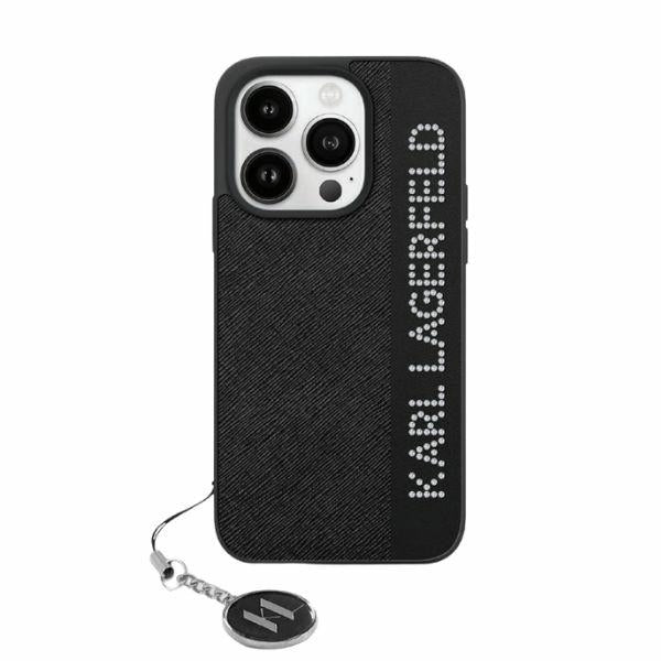 Hoes voor Apple iPhone 15 Pro Max, Karl Lagerfeld, Saffiano Rhinestones & Charm, Zwart