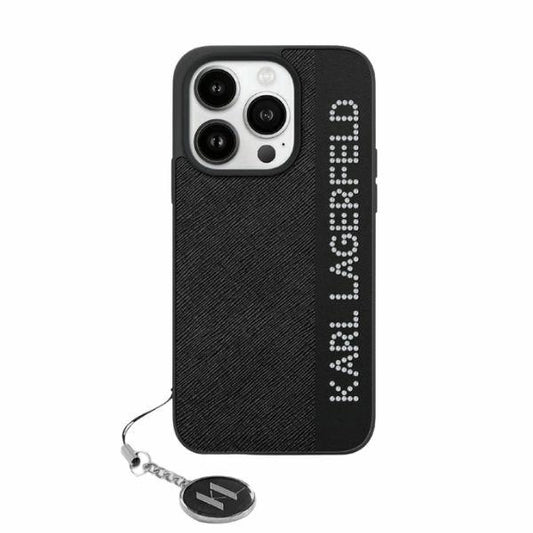 Hoes voor Apple iPhone 15 Pro Max, Karl Lagerfeld, Saffiano Rhinestones & Charm, Zwart
