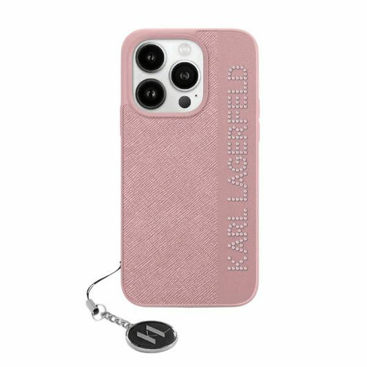 Hoes voor Apple iPhone 15 Pro Max, Karl Lagerfeld, Saffiano Rhinestones & Charm, Roze