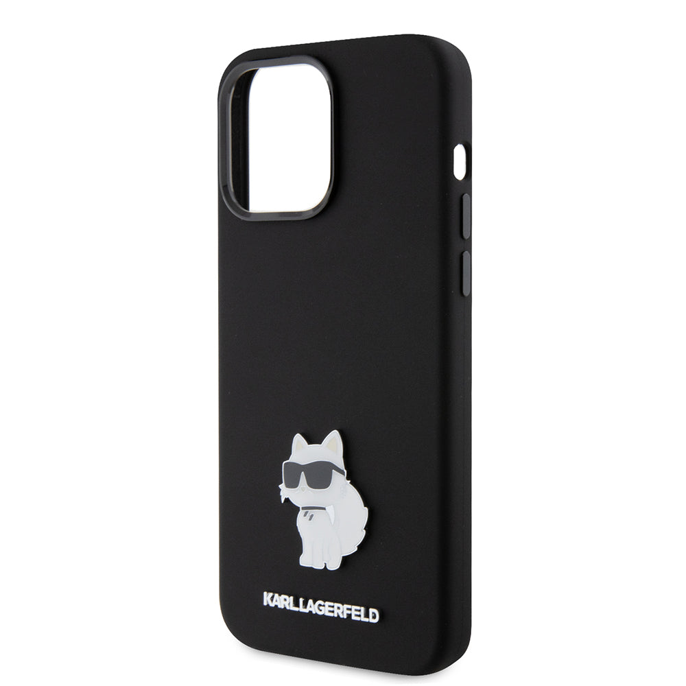 Case for Apple iPhone 15 Pro Max, Karl Lagerfeld, Silicone Choupette Metal, Black