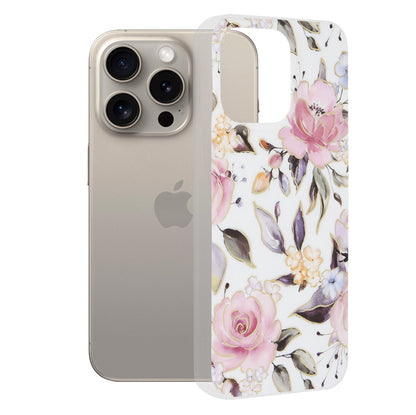 Hoes voor Apple iPhone 15 Pro Max, Techsuit, Marble, Wit
