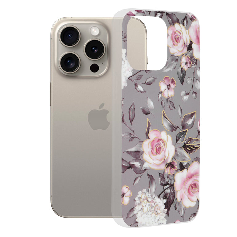 Hoesje voor Apple iPhone 15 Pro Max, Techsuit, Marble, Grijs