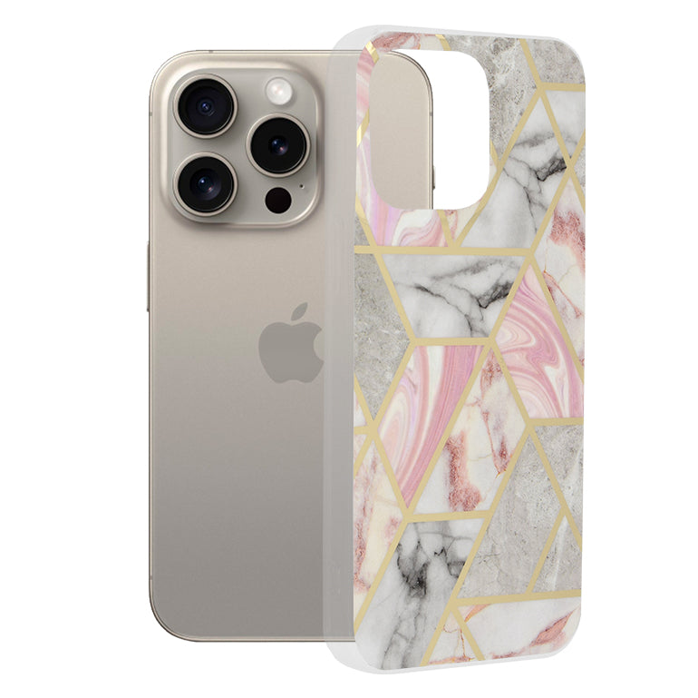 Hoes voor Apple iPhone 15 Pro Max, Techsuit, Marble, Roze