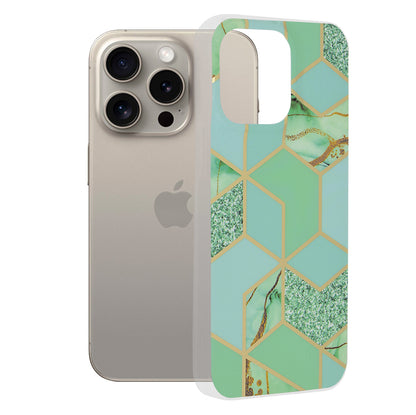 Hoes voor Apple iPhone 15 Pro Max, Techsuit, Marble, Groen