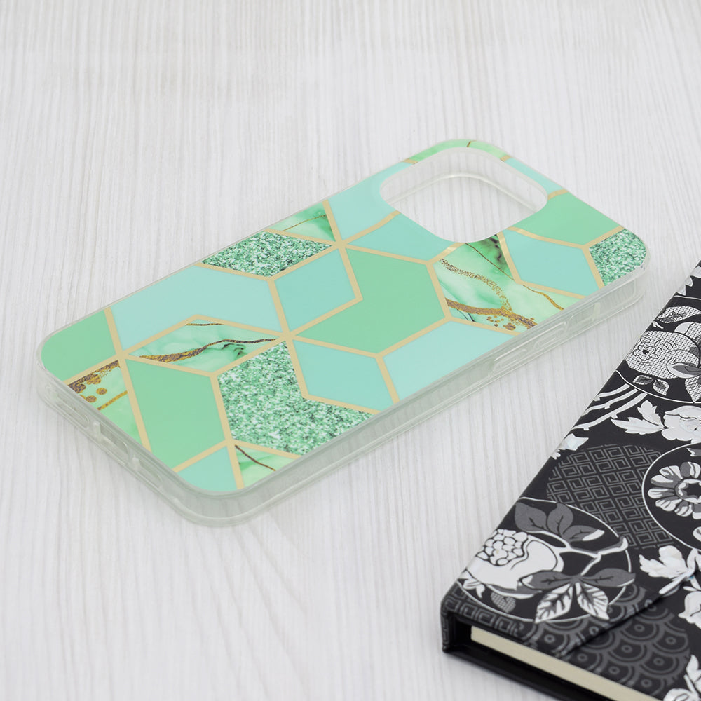Hoes voor Apple iPhone 15 Pro Max, Techsuit, Marble, Groen