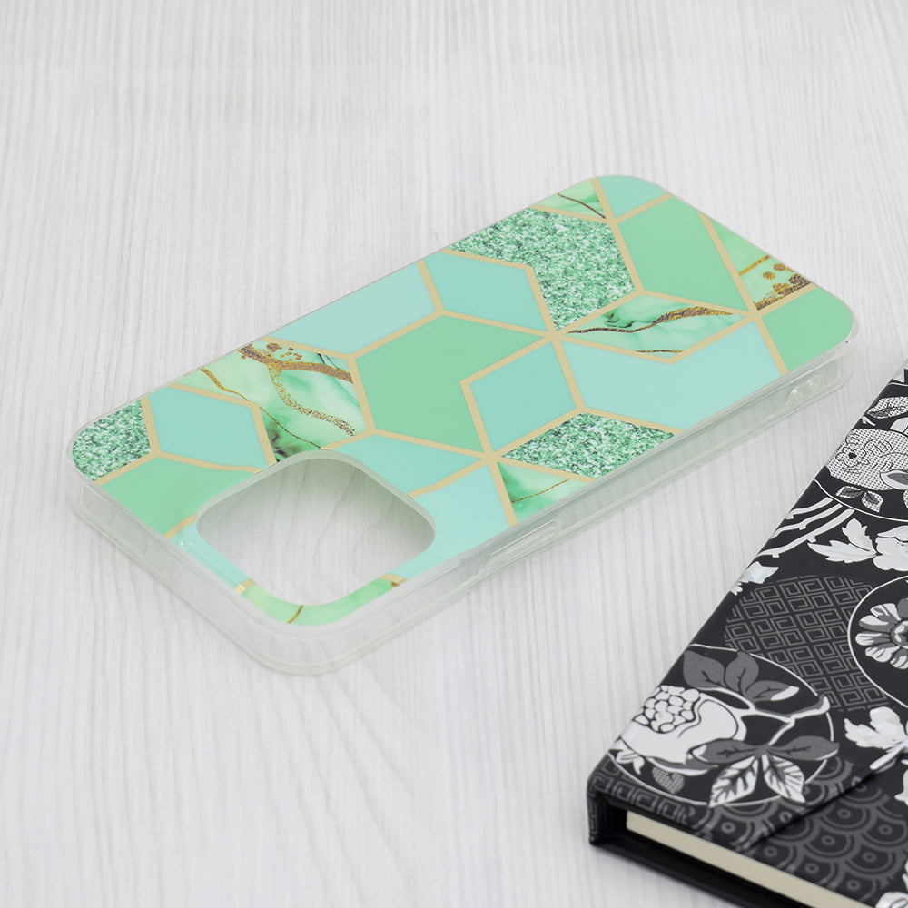 Hoes voor Apple iPhone 15 Pro Max, Techsuit, Marble, Groen