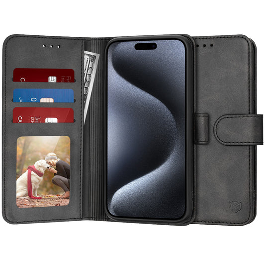 Hoes voor Apple iPhone 15 Pro, Techsuit, Diary Book, Zwart