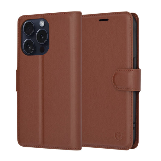 Hoes voor Apple iPhone 15 Pro, Techsuit, Leather Folio, Bruin