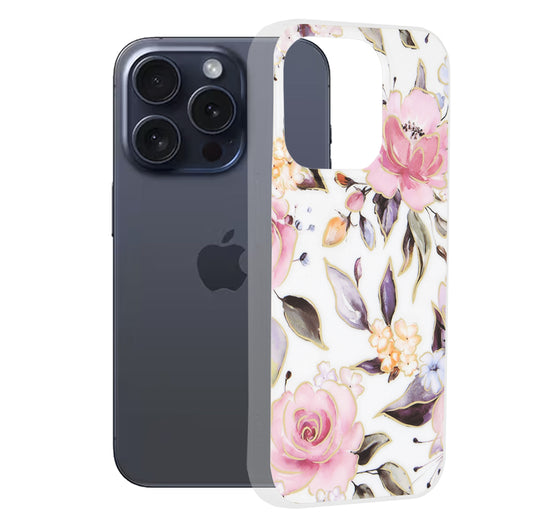 Hoes voor Apple iPhone 15 Pro, Techsuit, Marble, Wit