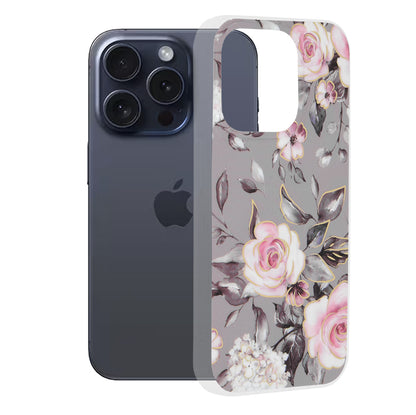 Hoes voor Apple iPhone 15 Pro, Techsuit, Marble, Grijs