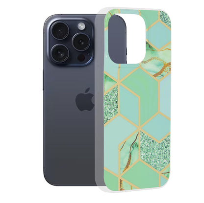 Hoes voor Apple iPhone 15 Pro, Techsuit, Marble, Groen