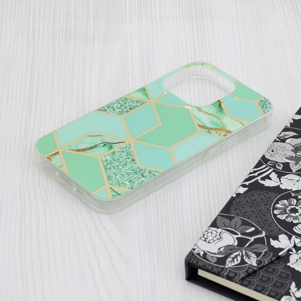Hoes voor Apple iPhone 15 Pro, Techsuit, Marble, Groen