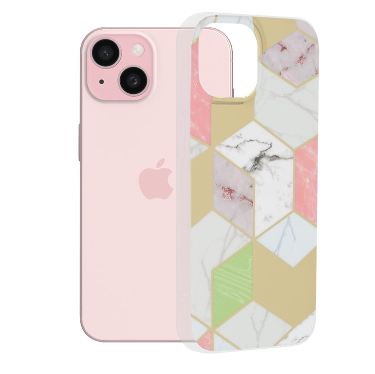 Hoesje voor Apple iPhone 15, Techsuit, Marble, Paars