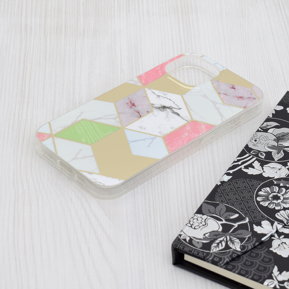 Hoesje voor Apple iPhone 15, Techsuit, Marble, Paars