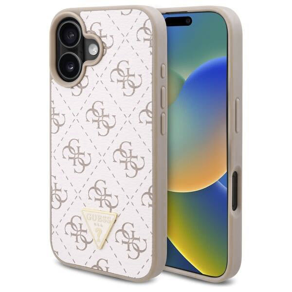 Hoes voor Apple iPhone 16, Guess, 4G Triangle Logo, Wit
