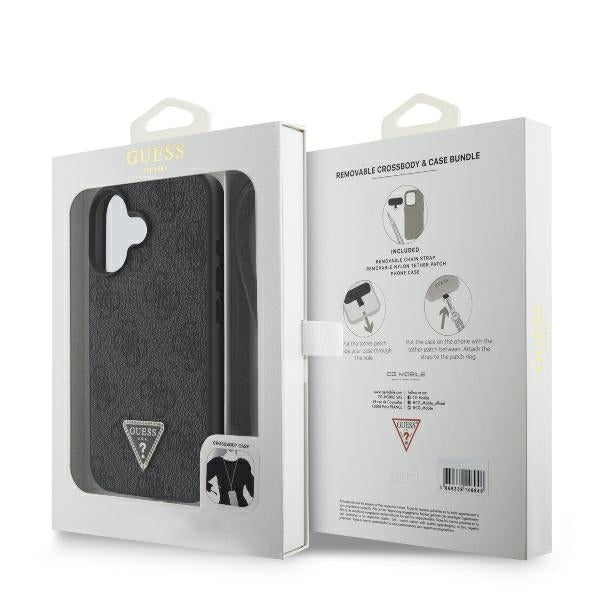 Hoes voor Apple iPhone 16, Guess, Crossbody 4G Triangle Strass, Zwart