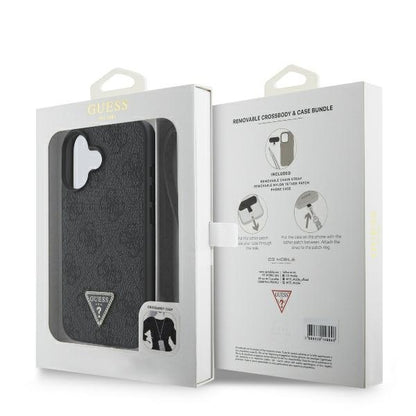 Hoes voor Apple iPhone 16, Guess, Crossbody 4G Triangle Strass, Zwart