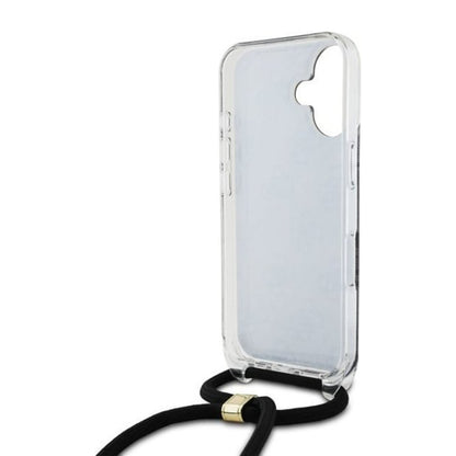Hoes voor Apple iPhone 16, Guess, Crossbody Cord 4G Print, Zwart