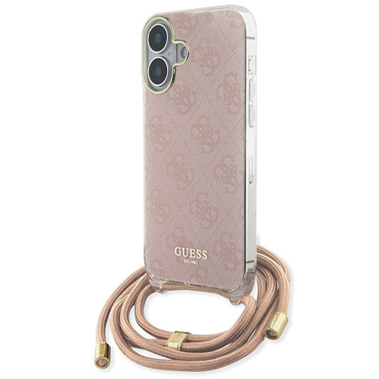 Hoes voor Apple iPhone 16, Guess, Crossbody Cord 4G Print, Roze