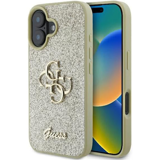 Hoes voor Apple iPhone 16, Guess, Fixed Glitter Big 4G, Goudkleurig