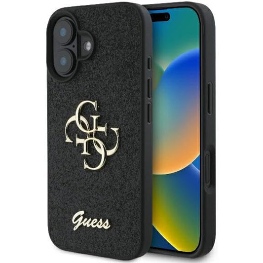 Hoes voor Apple iPhone 16, Guess, Fixed Glitter Big 4G, Zwart