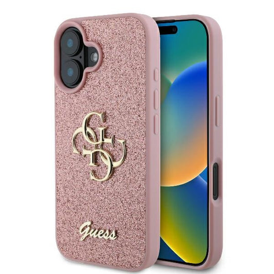 Hoes voor Apple iPhone 16, Guess, Fixed Glitter Big 4G, Roze