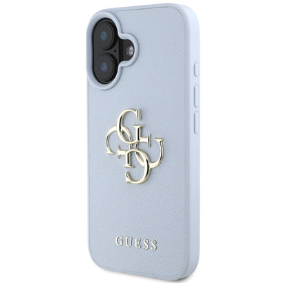 Hoes voor Apple iPhone 16, Guess, Grained Big 4G Logo Small Classic Logo, Blauw