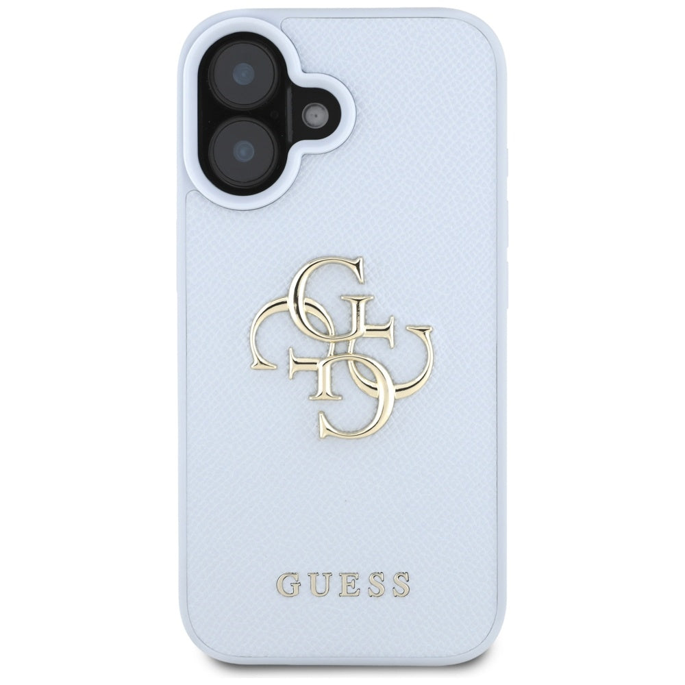 Hoes voor Apple iPhone 16, Guess, Grained Big 4G Logo Small Classic Logo, Blauw