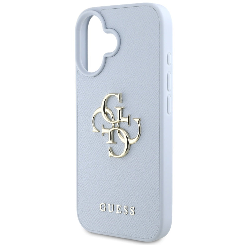 Hoes voor Apple iPhone 16, Guess, Grained Big 4G Logo Small Classic Logo, Blauw