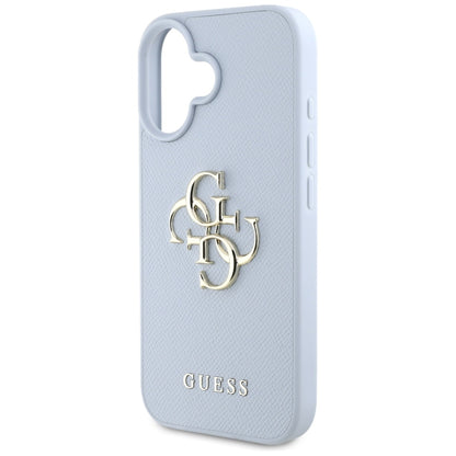 Hoes voor Apple iPhone 16, Guess, Grained Big 4G Logo Small Classic Logo, Blauw