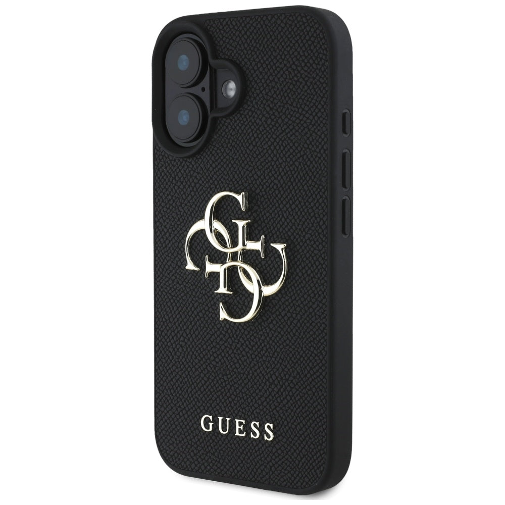 Hoes voor Apple iPhone 16, Guess, Grained Big 4G Logo Small Classic Logo, Zwart