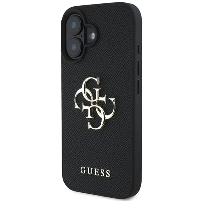 Hoes voor Apple iPhone 16, Guess, Grained Big 4G Logo Small Classic Logo, Zwart