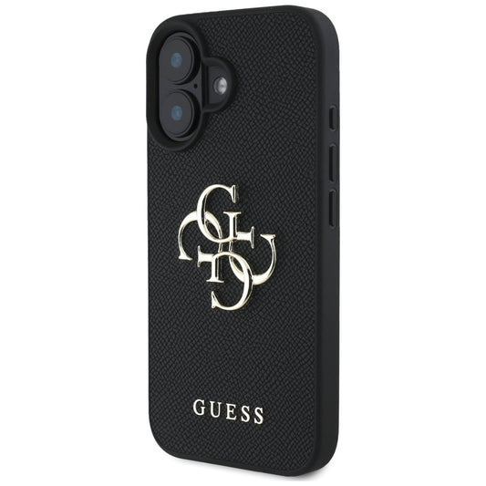 Hoes voor Apple iPhone 16, Guess, Grained Big 4G Logo Small Classic Logo, Zwart