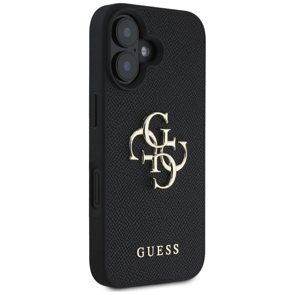 Hoes voor Apple iPhone 16, Guess, Grained Big 4G Logo Small Classic Logo, Zwart