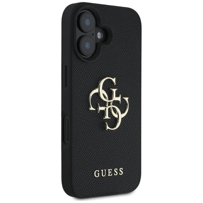 Hoes voor Apple iPhone 16, Guess, Grained Big 4G Logo Small Classic Logo, Zwart