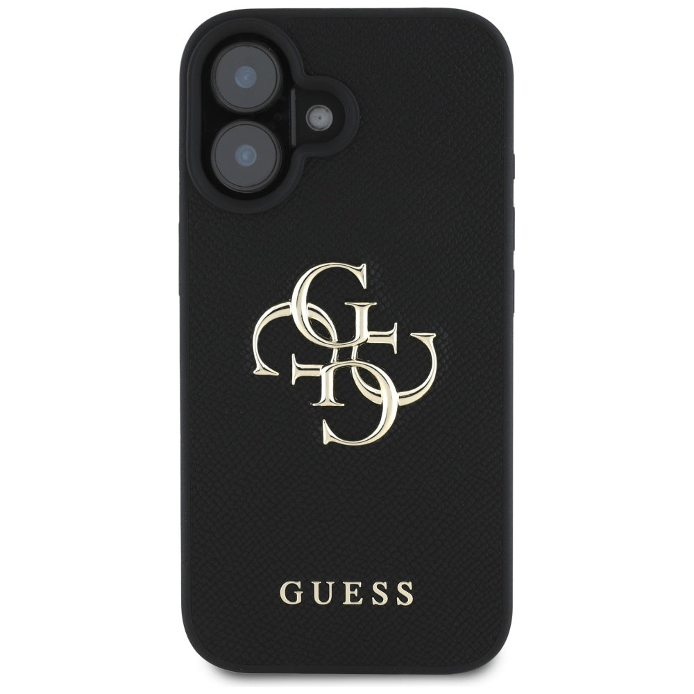 Hoes voor Apple iPhone 16, Guess, Grained Big 4G Logo Small Classic Logo, Zwart