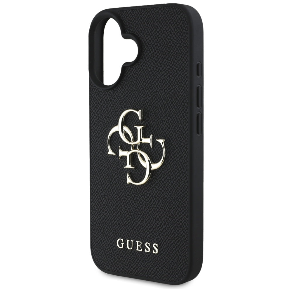 Hoes voor Apple iPhone 16, Guess, Grained Big 4G Logo Small Classic Logo, Zwart