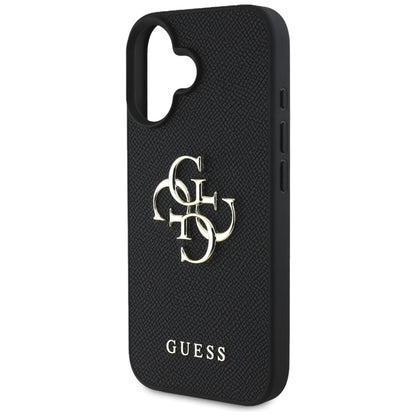 Hoes voor Apple iPhone 16, Guess, Grained Big 4G Logo Small Classic Logo, Zwart