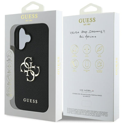 Hoes voor Apple iPhone 16, Guess, Grained Big 4G Logo Small Classic Logo, Zwart