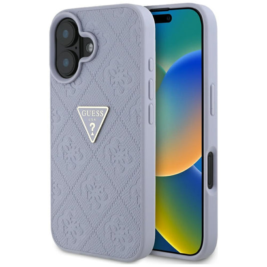 Hoes voor Apple iPhone 16, Guess, Hot Stamp 4G Pattern Triangle Logo, Lichtpaars