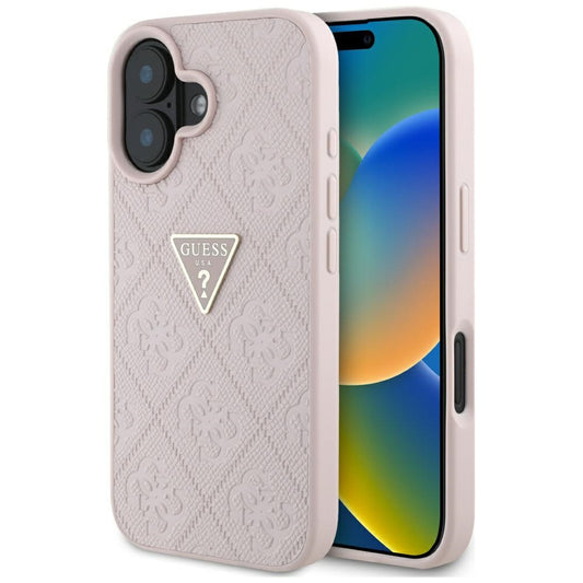 Hoes voor Apple iPhone 16, Guess, Hot Stamp 4G Pattern Triangle Logo, Roze