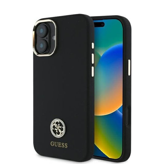 Hoes voor Apple iPhone 16, Guess, Logo Strass 4G, Zwart