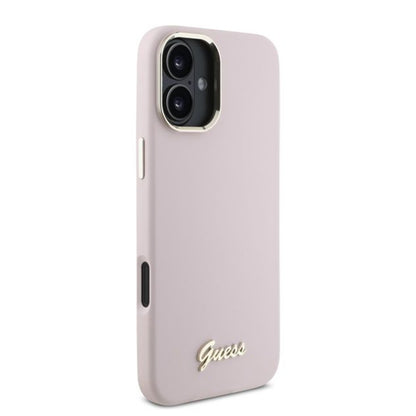 Hoesje voor Apple iPhone 16, Guess, Script Metal Logo & Frame, Roze