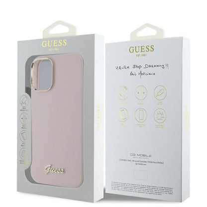 Hoesje voor Apple iPhone 16, Guess, Script Metal Logo & Frame, Roze