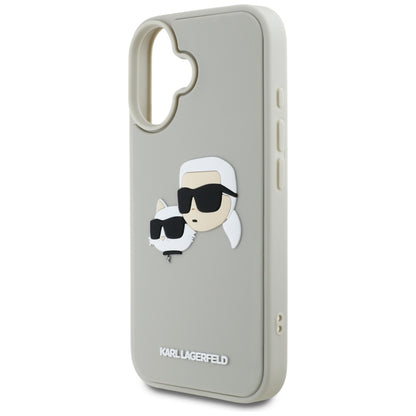 Case for Apple iPhone 16, Karl Lagerfeld, 3D Rubber Karl & Choupette, Beige