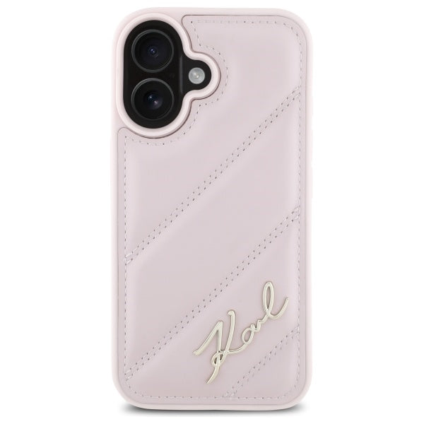 Hoes voor Apple iPhone 16, Karl Lagerfeld, Diagonal Quilted Script, Roze