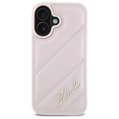 Hoes voor Apple iPhone 16, Karl Lagerfeld, Diagonal Quilted Script, Roze