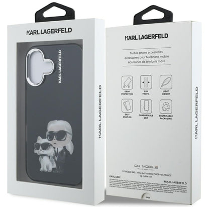 Hoes voor Apple iPhone 16, Karl Lagerfeld, IML Aquarelle Logo Karl & Choupette, Zwart