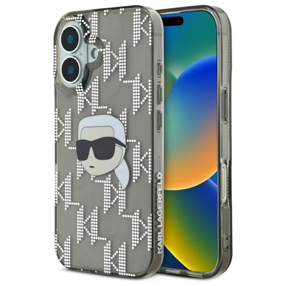 Hoes voor Apple iPhone 16, Karl Lagerfeld, IML Luxury Electroplated Karl's Head, Zwart